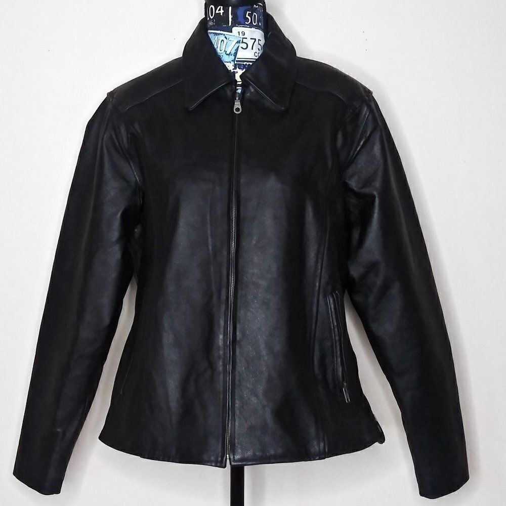 Vintage BIKER'S CLUB Leather Motorcycle Jacket‎ 80's Biker Moto Black Unisex XL